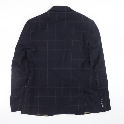 Moss London Men's Blue Check Slim Fit Wool Blazer 38in