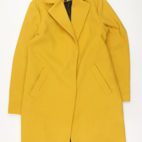 New Look Women Yellow Long Overcoat Size 10 Lined Polyester Blend