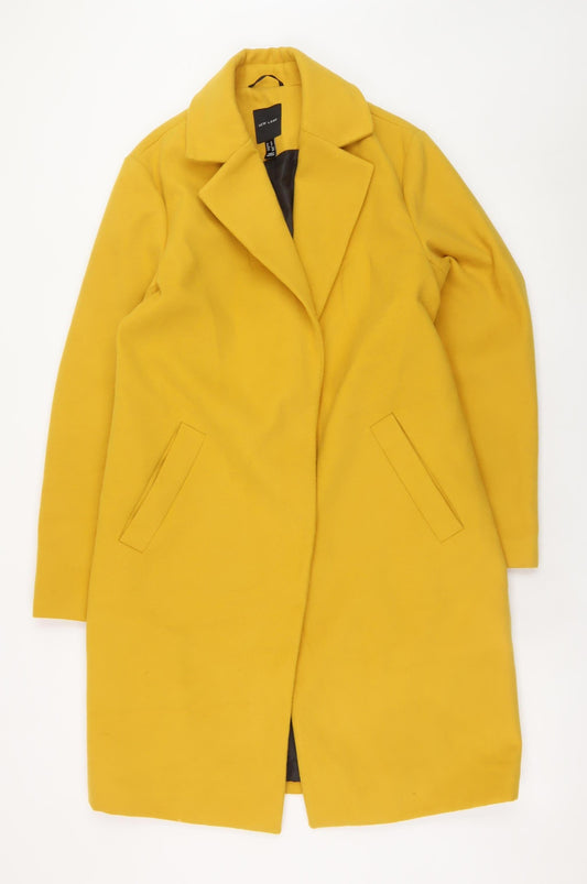 New Look Women Yellow Long Overcoat Size 10 Lined Polyester Blend