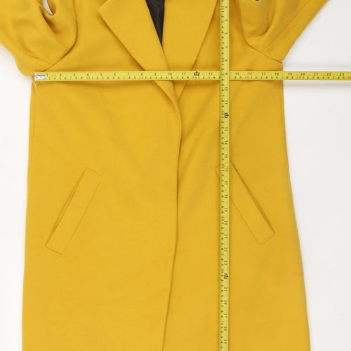 New Look Women Yellow Long Overcoat Size 10 Lined Polyester Blend