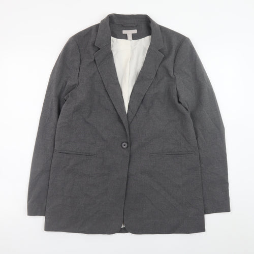 H&M Women's Grey Blazer Jacket Size S Regular Fit Workwear
