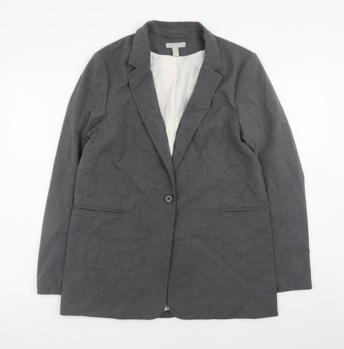 H&M Women's Grey Blazer Jacket Size S Regular Fit Workwear