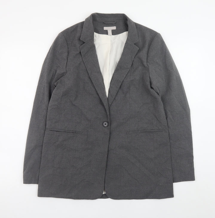 H&M Women's Grey Blazer Jacket Size S Regular Fit Workwear