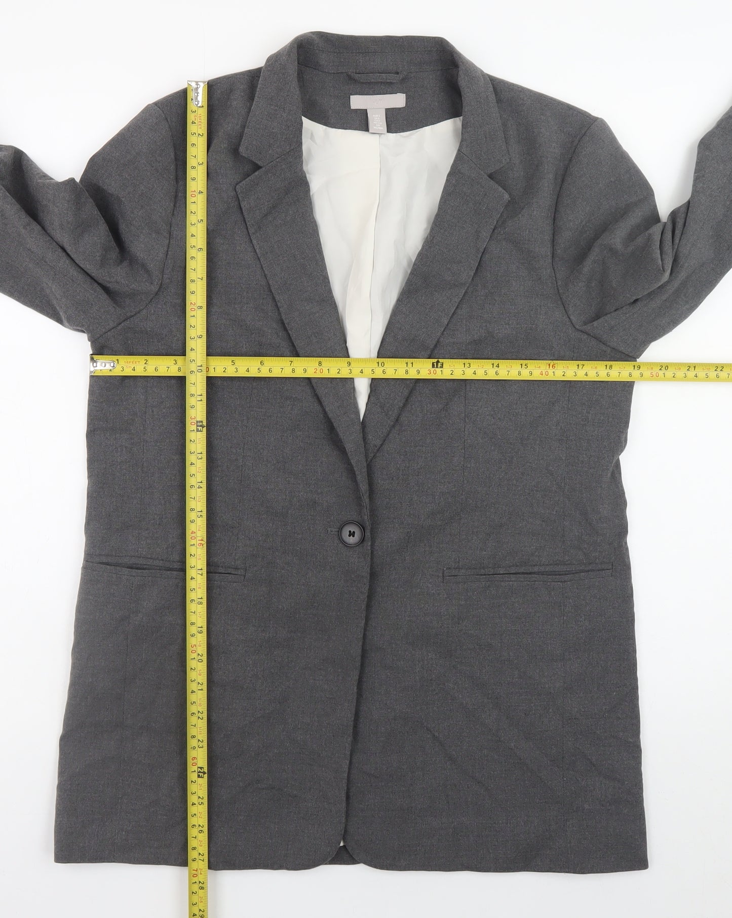 H&M Women's Grey Blazer Jacket Size S Regular Fit Workwear