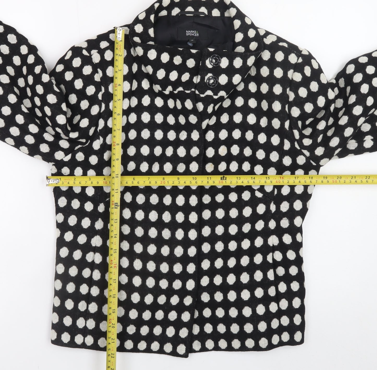 Marks and Spencer Women Black Polka Dot Wool Blend Blazer Size 12