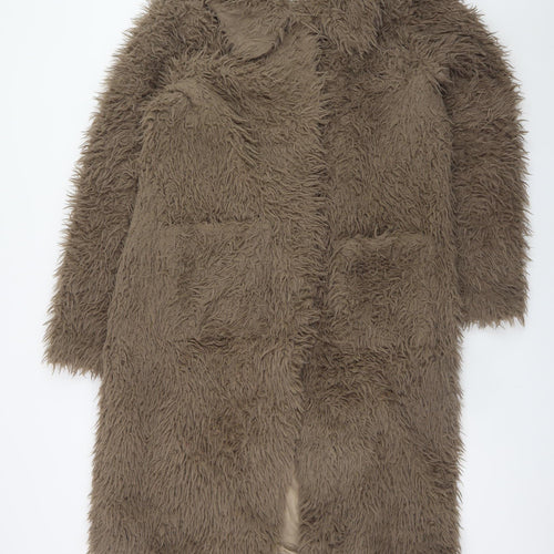 Rino & Pelle Women Brown Long Faux Fur Overcoat Size 12