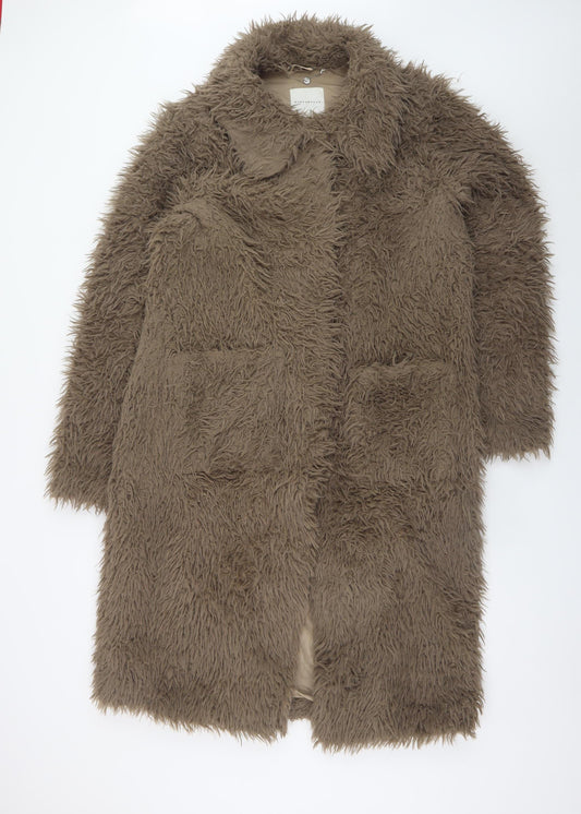 Rino & Pelle Women Brown Long Faux Fur Overcoat Size 12