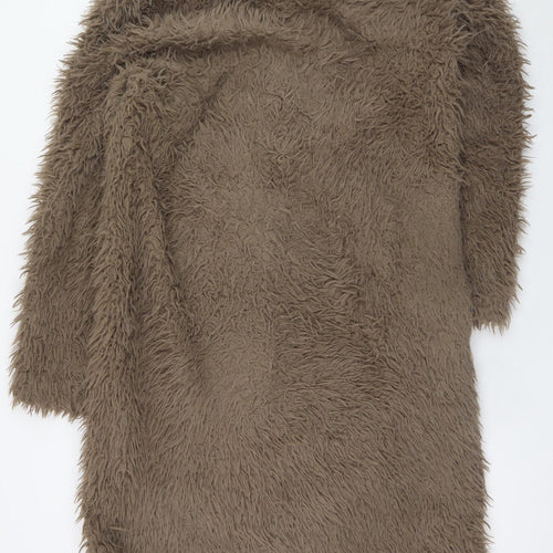 Rino & Pelle Women Brown Long Faux Fur Overcoat Size 12