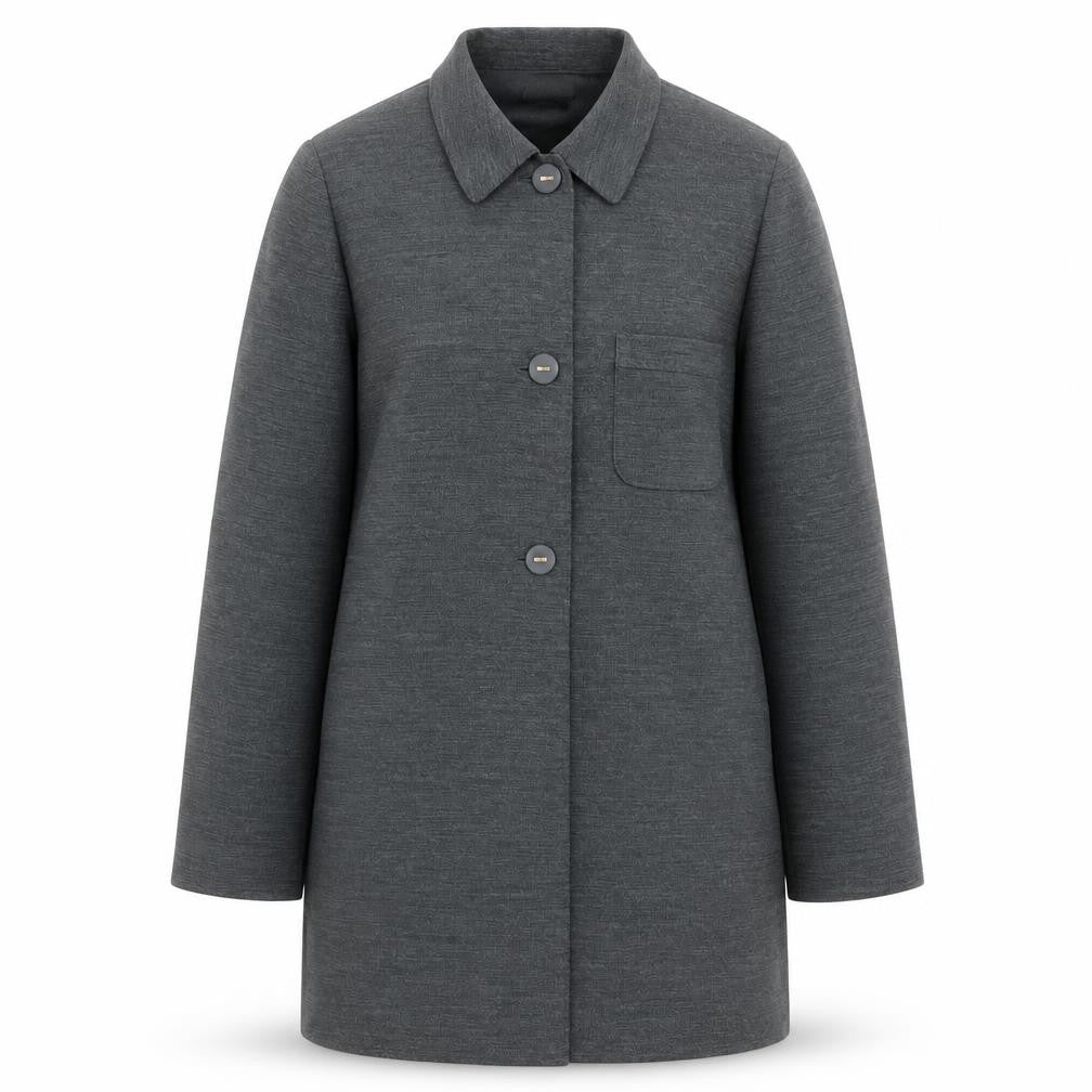 Front view of Viyella Petite Women's Grey Button Front Polyester Overcoat UK 14