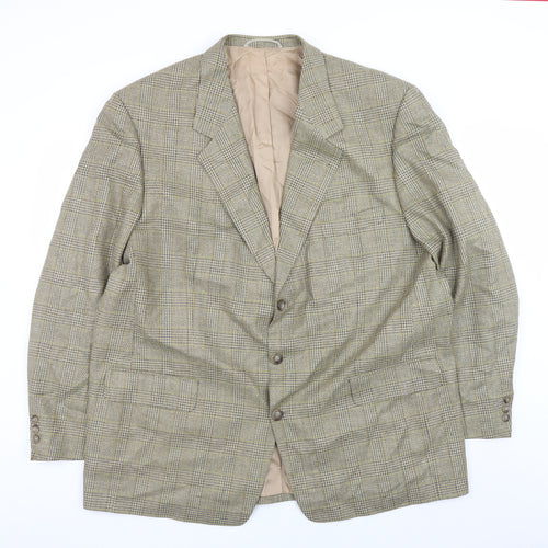 Frank Bird Mens Brown Check Tweed Classic Wool Silk Blazer 40in