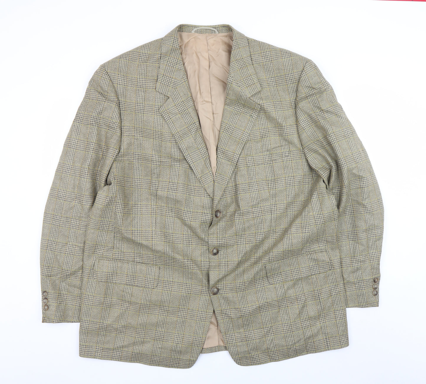 Frank Bird Mens Brown Check Tweed Classic Wool Silk Blazer 40in
