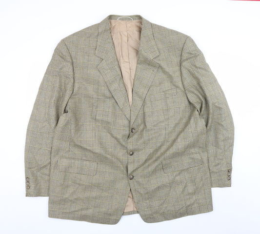 Frank Bird Mens Brown Check Tweed Classic Wool Silk Blazer 40in