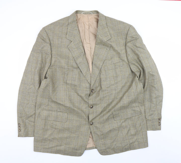 Frank Bird Mens Brown Check Tweed Classic Wool Silk Blazer 40in