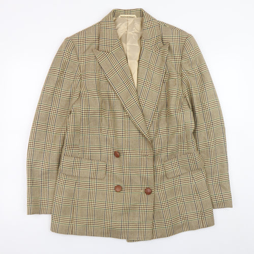 Betty Barclay Women's Beige Check Wool Blazer Jacket Size 42 Classic Fit