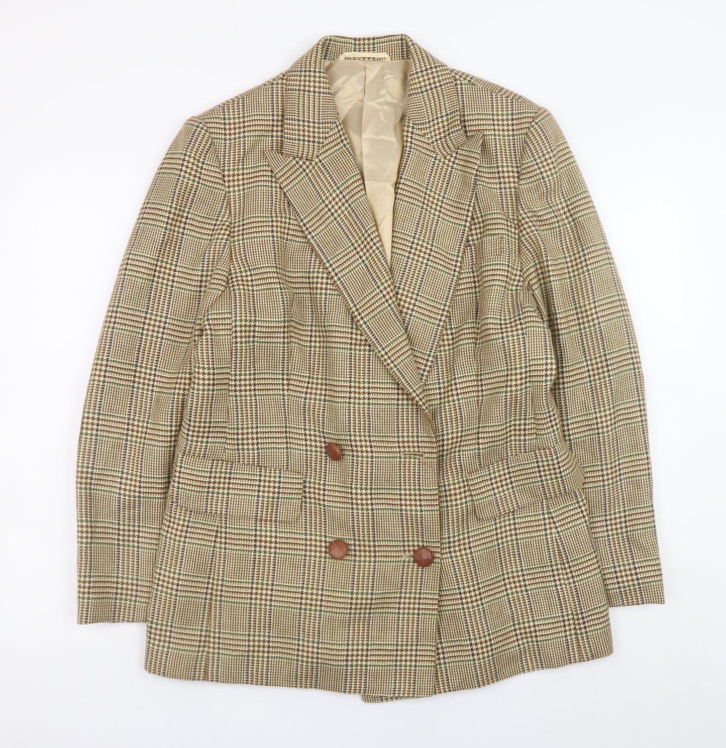 Betty Barclay Women's Beige Check Wool Blazer Jacket Size 42 Classic Fit