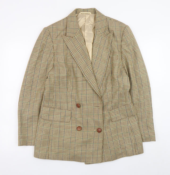 Betty Barclay Women's Beige Check Wool Blazer Jacket Size 42 Classic Fit