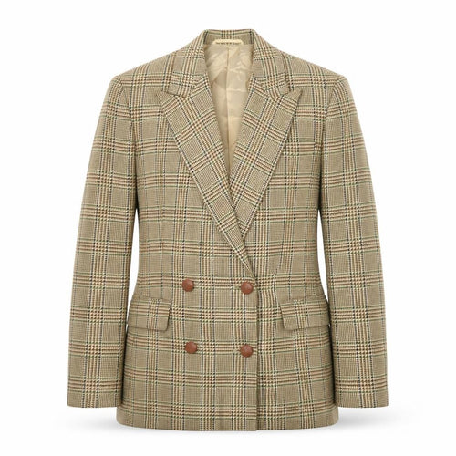 Betty Barclay Women's Beige Check Wool Blazer Jacket Size 42 Classic Fit