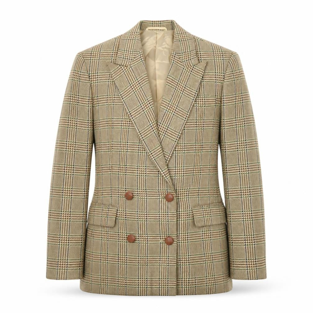 Betty Barclay Women's Beige Check Wool Blazer Jacket Size 42 Classic Fit