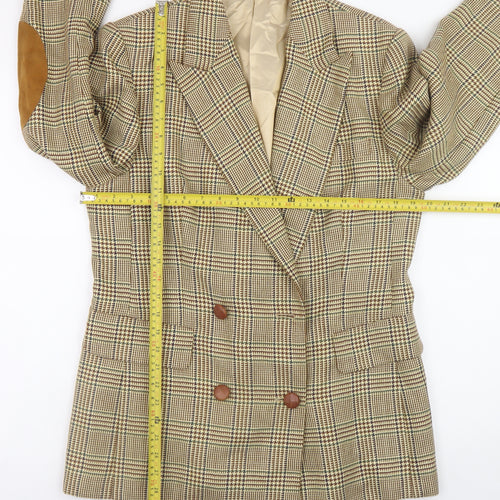 Betty Barclay Women's Beige Check Wool Blazer Jacket Size 42 Classic Fit