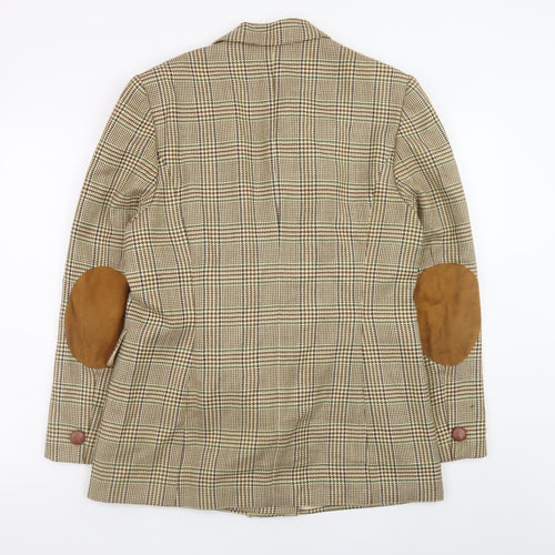 Betty Barclay Women's Beige Check Wool Blazer Jacket Size 42 Classic Fit