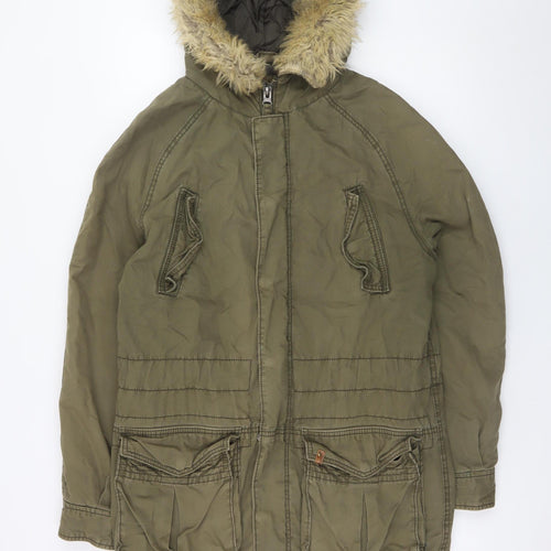 Jack & Jones Men's Green XL Parka Jacket with Faux Fur Hood