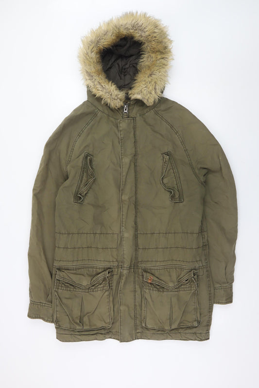 Jack & Jones Men's Green XL Parka Jacket with Faux Fur Hood