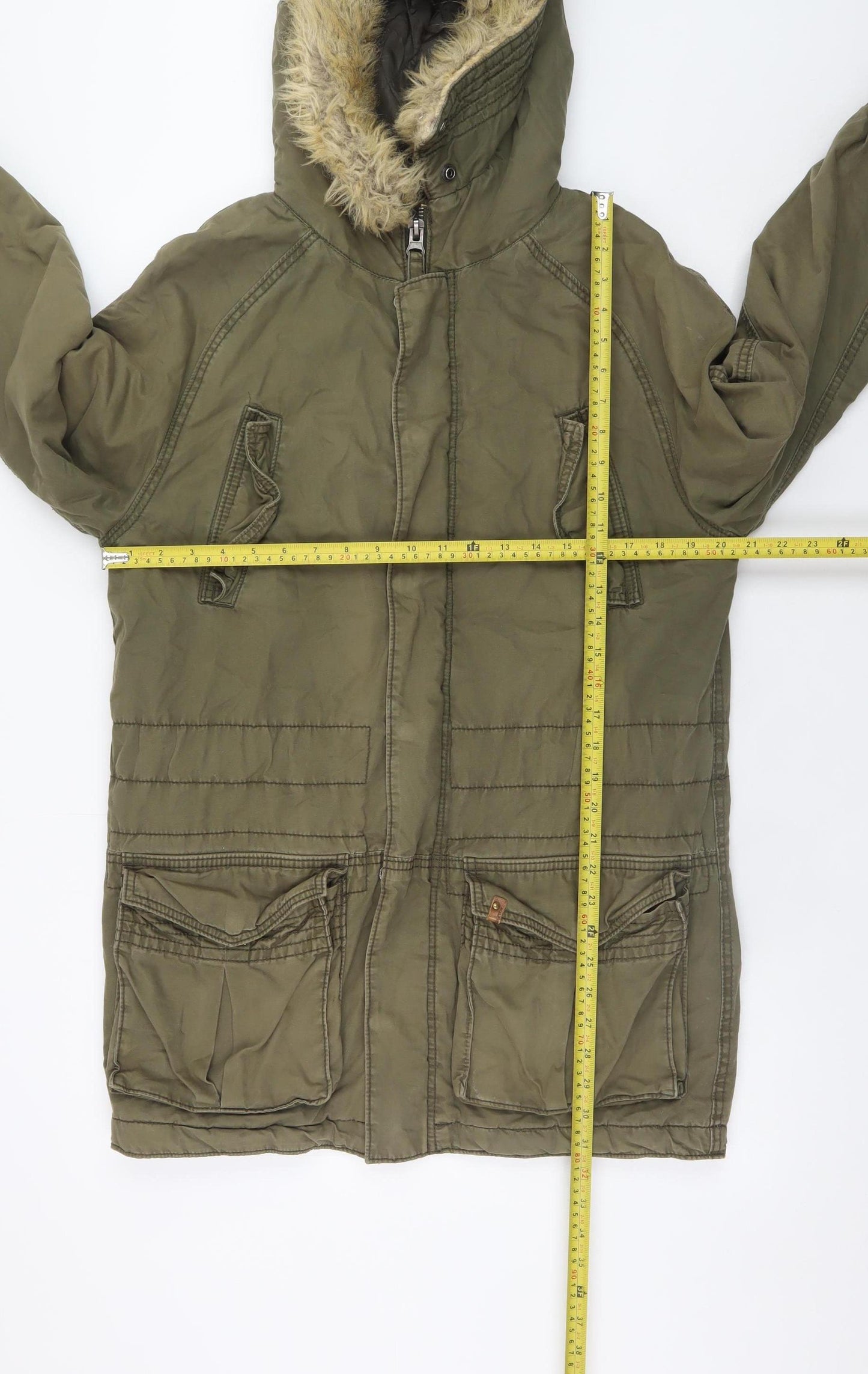Jack & Jones Men's Green XL Parka Jacket with Faux Fur Hood
