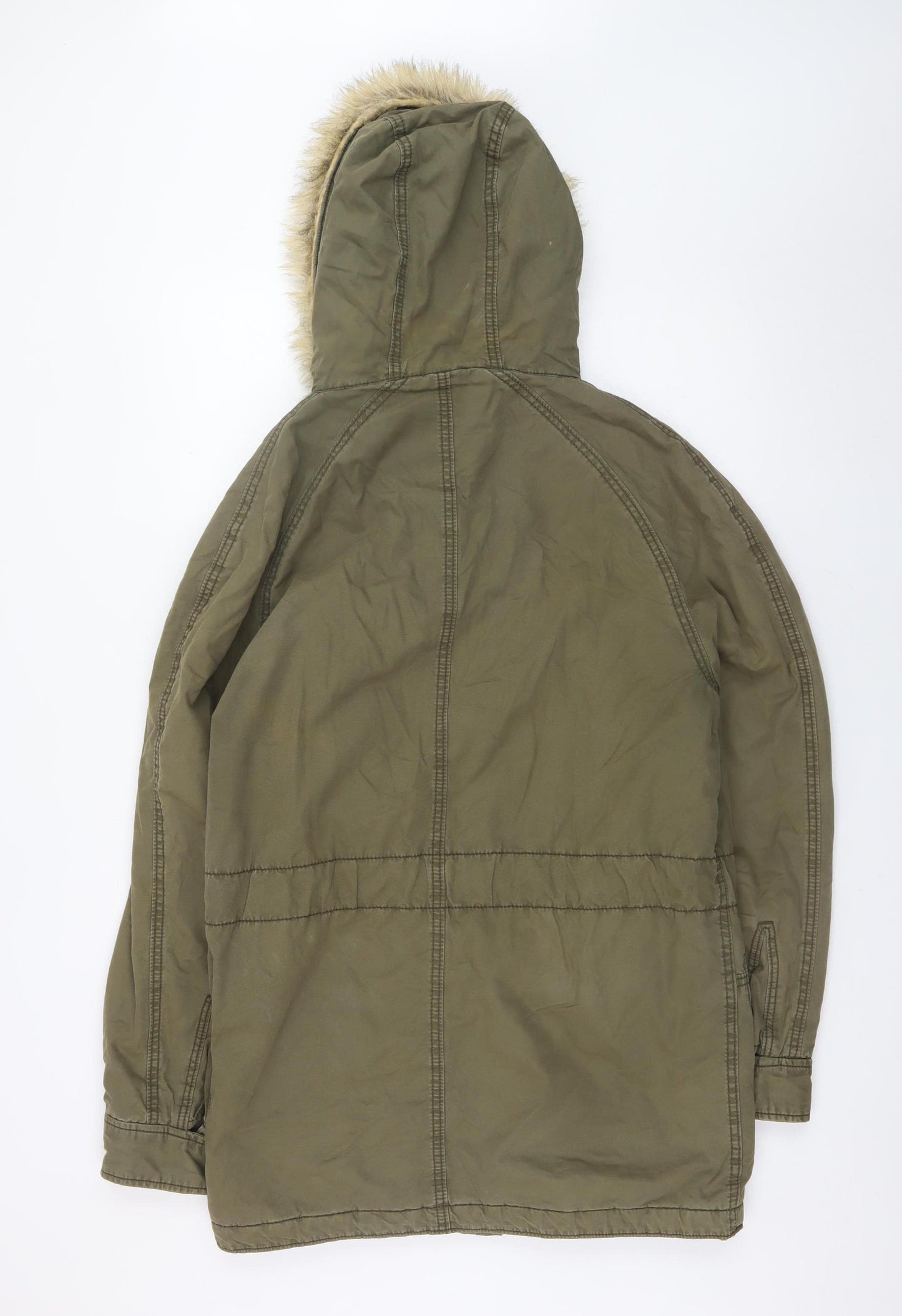Jack & Jones Men's Green XL Parka Jacket with Faux Fur Hood