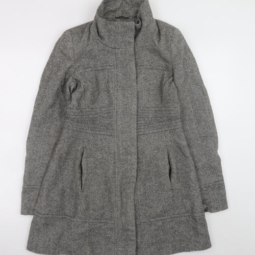 Jane Norman Women's Grey Herringbone Mid-Length Wool Blend Coat UK 10