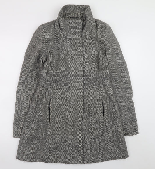 Jane Norman Women's Grey Herringbone Mid-Length Wool Blend Coat UK 10