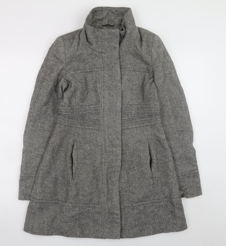 Jane Norman Women's Grey Herringbone Mid-Length Wool Blend Coat UK 10