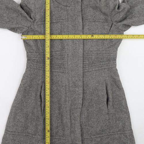 Jane Norman Women's Grey Herringbone Mid-Length Wool Blend Coat UK 10