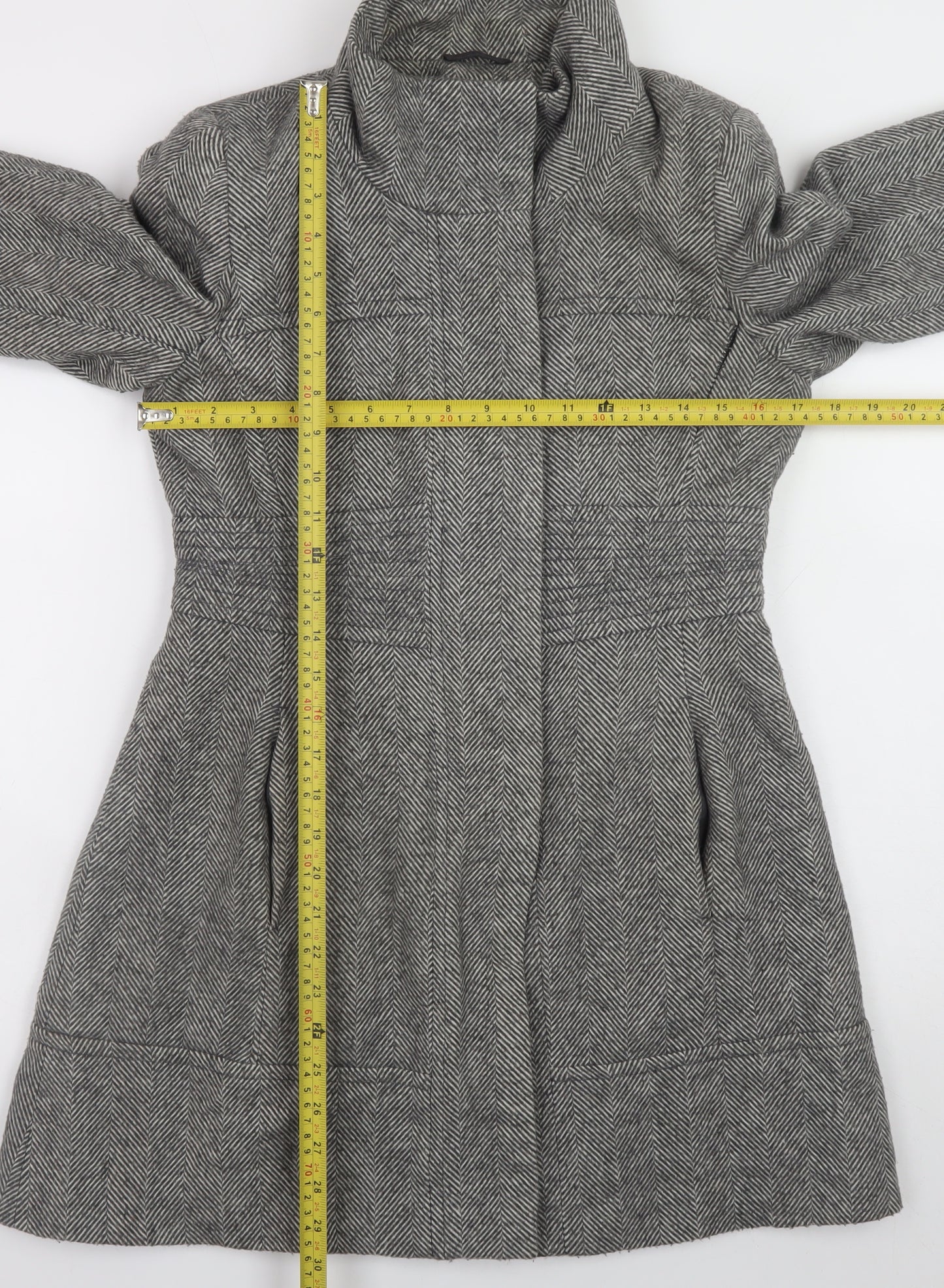 Jane Norman Women's Grey Herringbone Mid-Length Wool Blend Coat UK 10