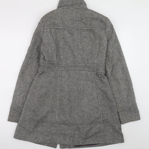 Jane Norman Women's Grey Herringbone Mid-Length Wool Blend Coat UK 10