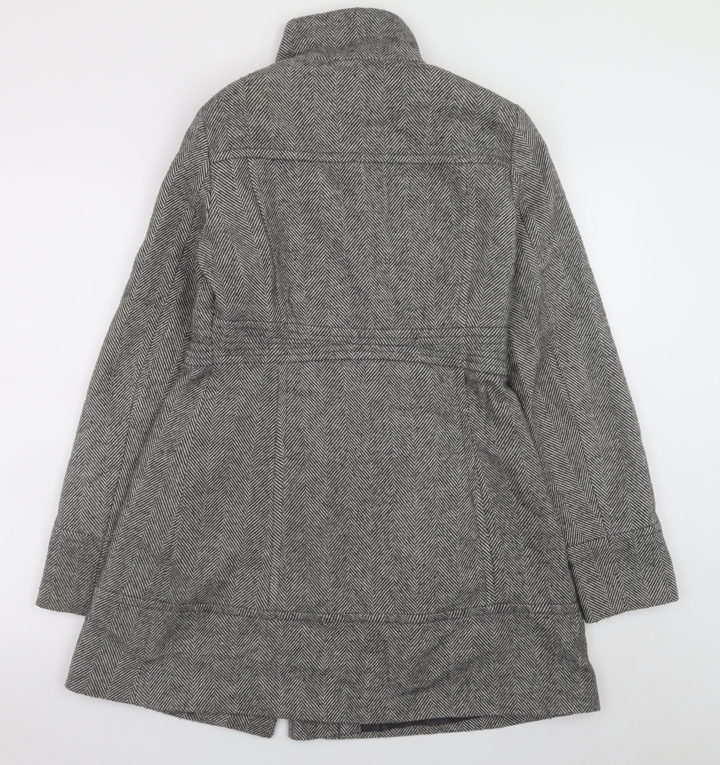 Jane Norman Women's Grey Herringbone Mid-Length Wool Blend Coat UK 10