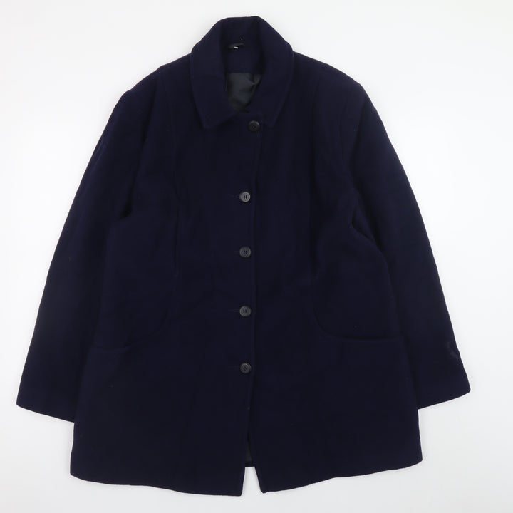 EWM Women’s Blue Wool Blend Long Overcoat Size 18 Classic Style