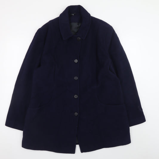 EWM Women’s Blue Wool Blend Long Overcoat Size 18 Classic Style