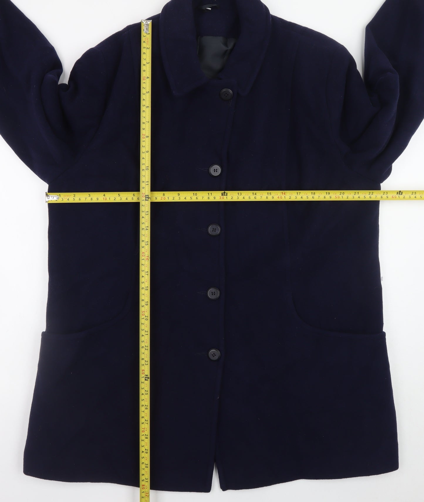 EWM Women’s Blue Wool Blend Long Overcoat Size 18 Classic Style
