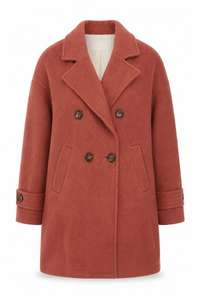 Front view of Tintoretto Women’s Brown Wool Mid-Length Pea Coat, size UK 16
