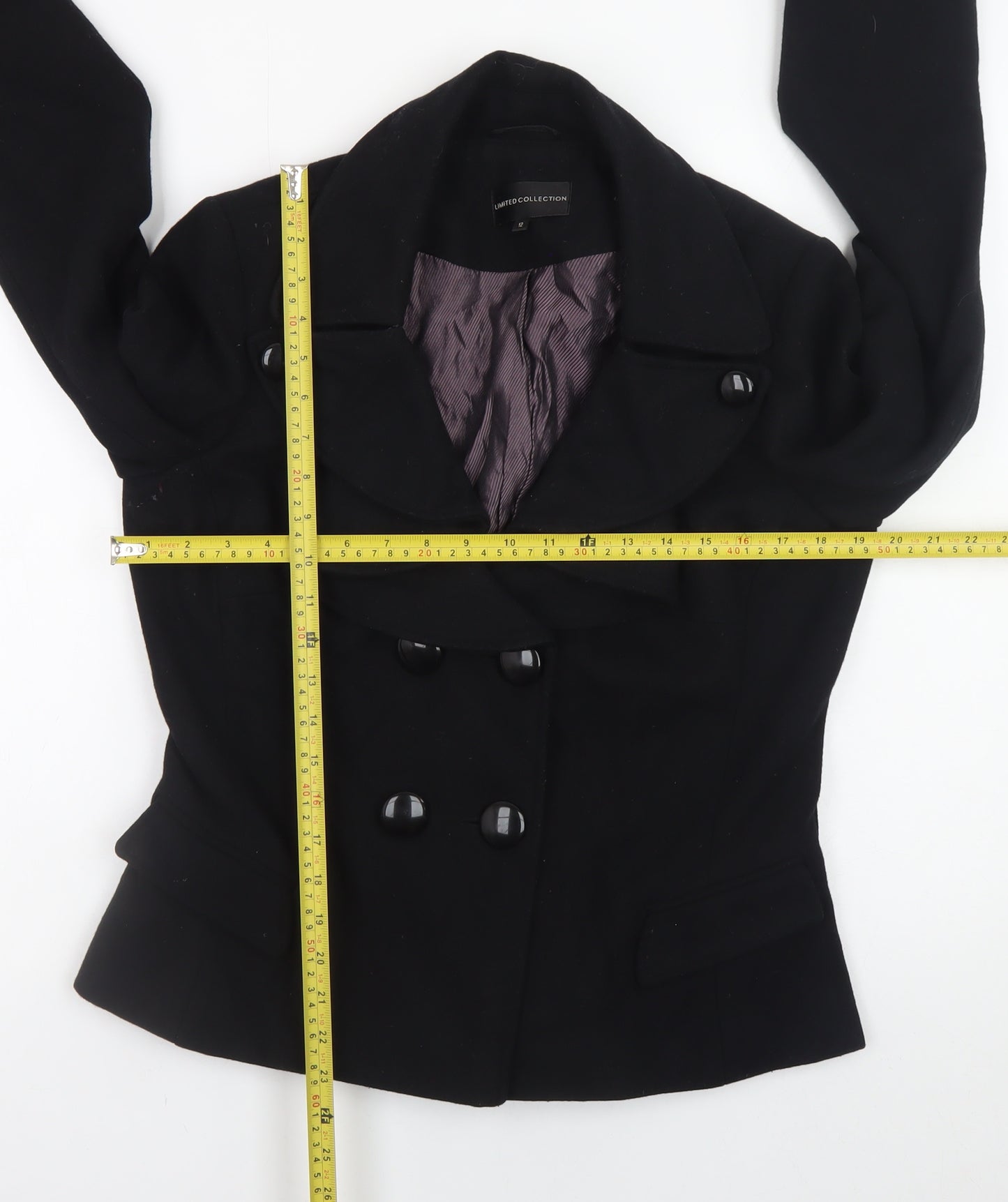 Marks and Spencer Women’s Black Wool Pea Coat Size 12 Classic Short