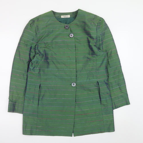 Kathryn James Womens Green Silk Striped Blazer Size 12 Classic Style