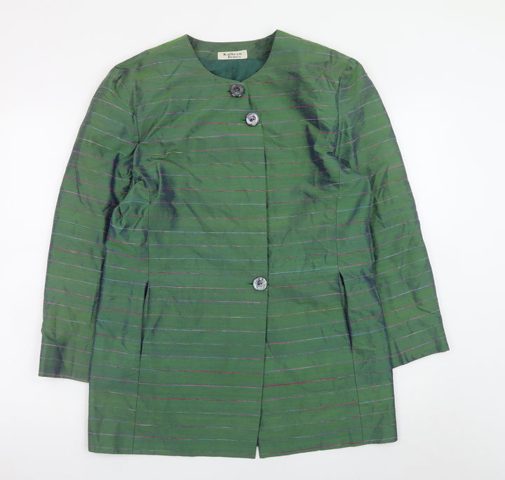 Kathryn James Womens Green Silk Striped Blazer Size 12 Classic Style