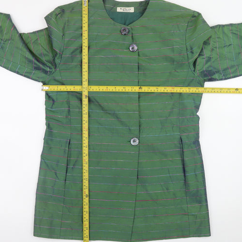 Kathryn James Womens Green Silk Striped Blazer Size 12 Classic Style