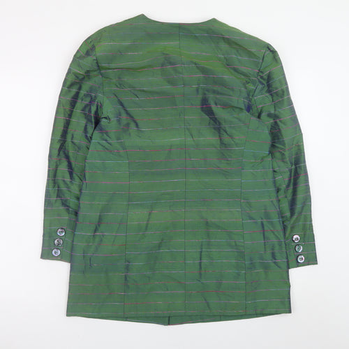 Kathryn James Womens Green Silk Striped Blazer Size 12 Classic Style
