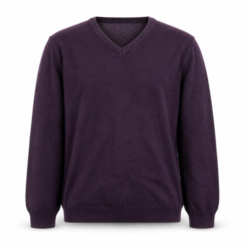 Marks and Spencer Men's Purple Cotton V-Neck Jumper Size L