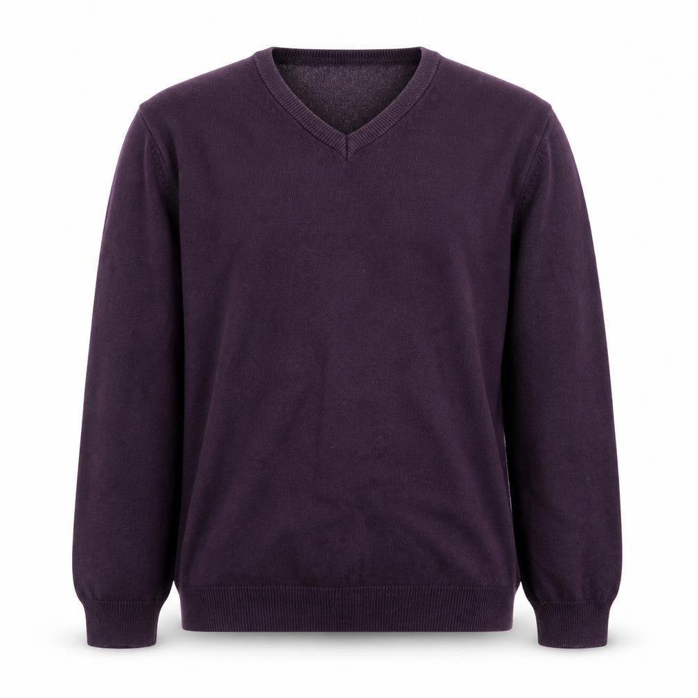Marks and Spencer Men's Purple Cotton V-Neck Jumper Size L