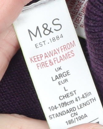 Marks and Spencer Men's Purple Cotton V-Neck Jumper Size L
