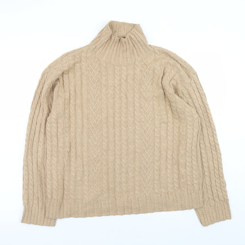 Marks and Spencer Women Beige Roll Neck Cable-Knit Jumper Size M