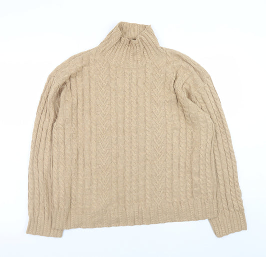 Marks and Spencer Women Beige Roll Neck Cable-Knit Jumper Size M