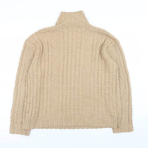 Marks and Spencer Women Beige Roll Neck Cable-Knit Jumper Size M
